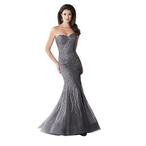 New Ivonne D. Mon Cheri 114D46 Gray‎ Beaded Mermaid Formal Long Gown Dress Sz 10